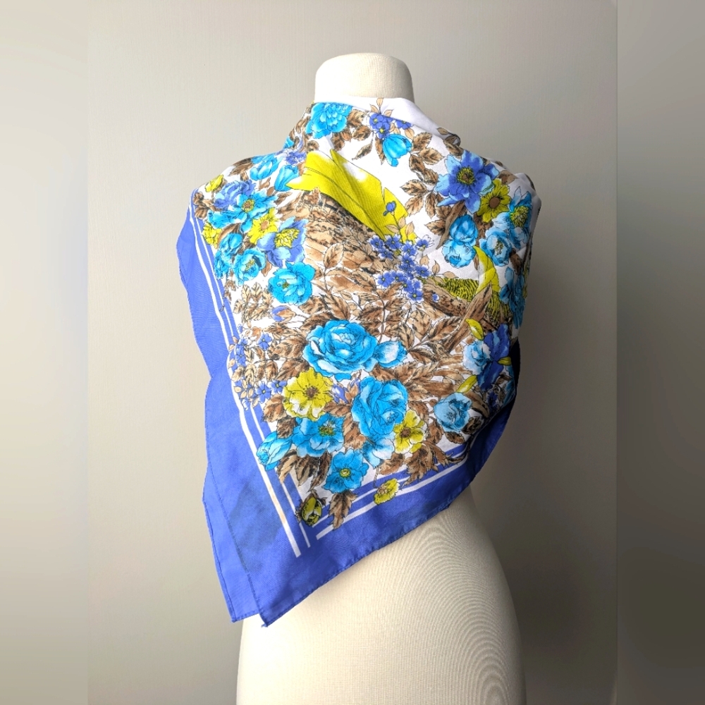 Floral Blue and Yellow Scarf